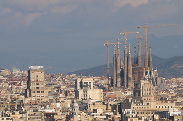 Sagrada Familia in a Cityscape