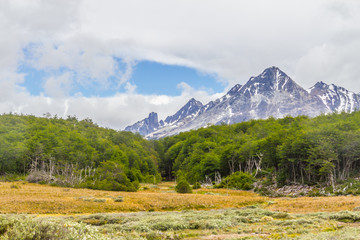Laguna Esmeralda trail with forest and mountains