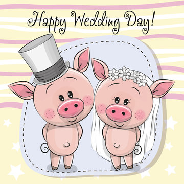 Greeting card Piggy Bride and Piggy groom