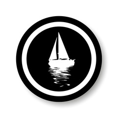 Vector. Graphical black representation of silhouette a sailboat. Stylized decorative image. Logo, symbol