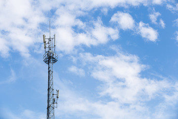 Communication Tower with antenna and satellite dish telecom network