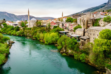 Fototapeta na wymiar Mostar and Neretva River
