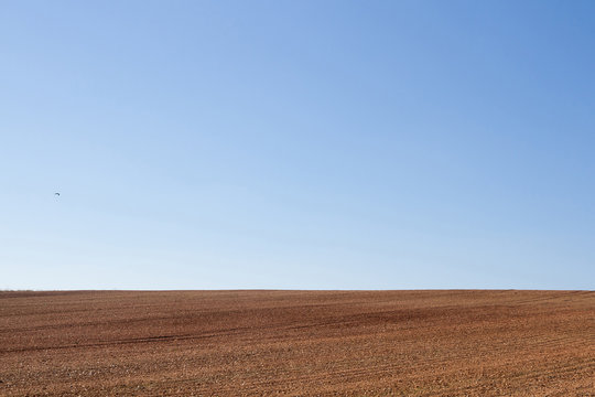  Tierras de Cultivo Aradas y preparadas para el cultivo con mucho cielo en el encuadre