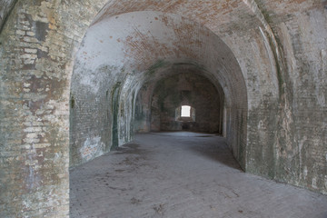 Fototapeta na wymiar Inside Fort Pickens old brick Arches
