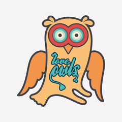Owl flat color line icon on light background.