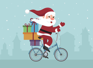 Flat design santa on retro bicycle