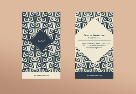 Business Card with Repeating Circles and Diamond Elements