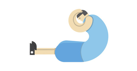 a man warms up his muscles, exercises gymnastics, the athlete stretches,Vector image, flat design, animated cartoon character