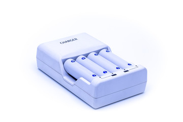 Charger with battery isolated on white background.
