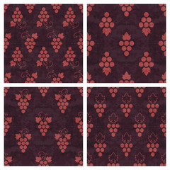 Set of grunge seamless pattern of grapes