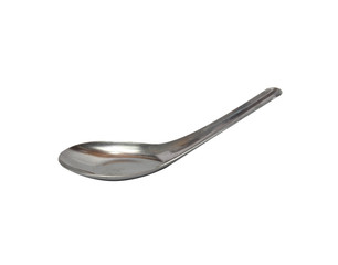 Stainless steel spoon on white background