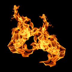 Fire flames isolated on black background