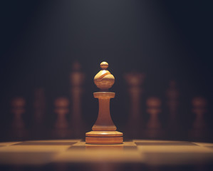 The bishop in highlight. Pieces of chess game, image with shallow depth of field.