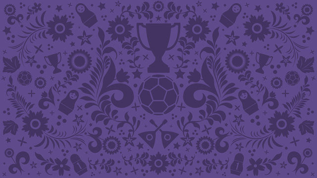 Background with russian patterns and elements. Football 2018. Vector illustration