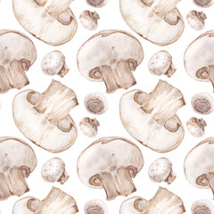 Watercolor seamless pattern with champignons