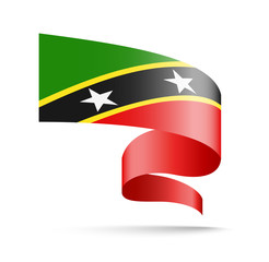 Saint Kitts and Nevis flag in the form of wave ribbon. Vector illustration on white background.