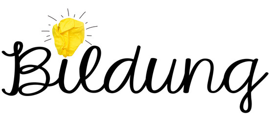 Schriftzug Bildung mit Glühbirne