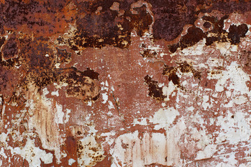 texture of old metal with rust, brown and white spots, close-up