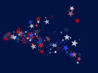 Fototapeta premium American Patriotic Deign, Vector Blue, Red, White Stars Confetti. Labor, Independence, Memorial Day, 4th of July Election Frame. American Patriotic Design, UK, Australia Freedom Falling Stars Texture.