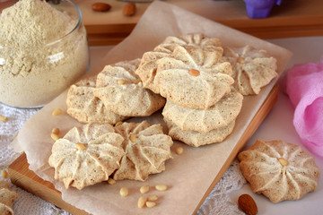 Meringue cookies with pine nuts and almonds