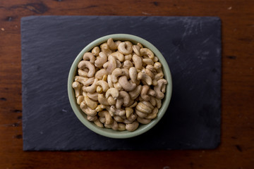 Natural cashews in bowl