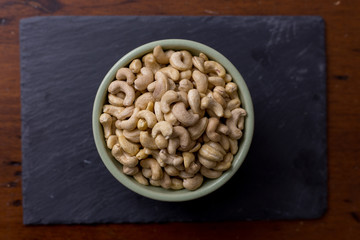 Natural cashews in bowl