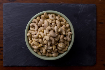 Natural cashews in bowl