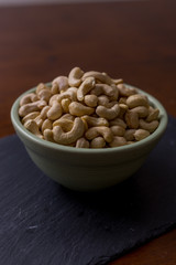 Natural cashews in bowl