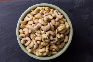 Natural cashews in bowl