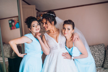 Bride and bridesmaids during the wedding preparations