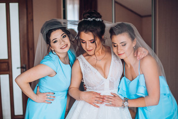 Bride and bridesmaids during the wedding preparations
