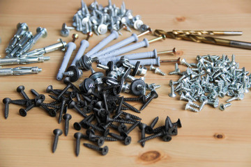 A building set, dowels, screws, etc. Construction Materials.