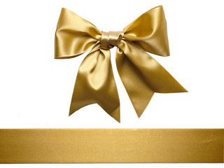 Golden Ribbon Bow isolated on White Background