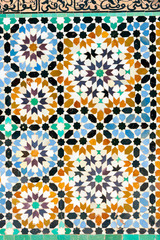 Fototapeta na wymiar Arabic mosaic detail in madrasa Marrakesh