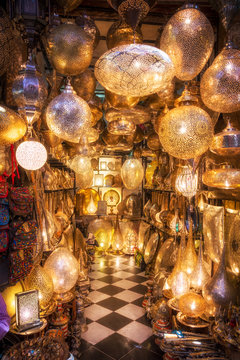 Light lamp shop in the souks of Marrakesh, Morocco
