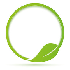 Ecologia simbolo cerchio verde con foglia  - obrazy, fototapety, plakaty