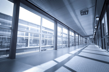 Passageway at transport terminal with windows