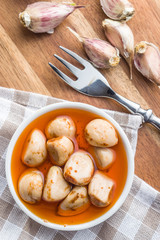 Tasty preserved garlic.