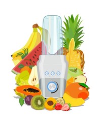 Fitness blender and fruit. Healthy eating. Smoothies. Vector illustration