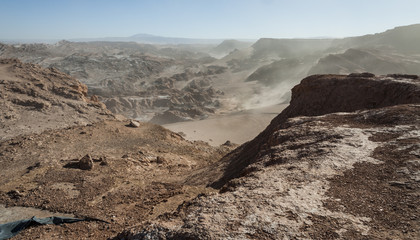 View of the Cordillera de la Sal, white Salt emerging from the Rocks, Saline Mountains in the Atacama Desert, Andes - Chile