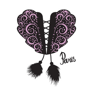 Valentine's Day. Hand drawn Corset black lacing. Vector isolated on white background.