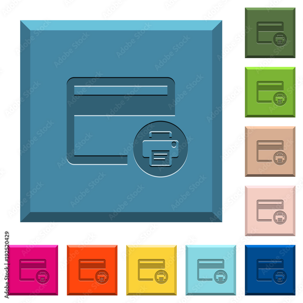 Poster Credit card print record engraved icons on edged square buttons