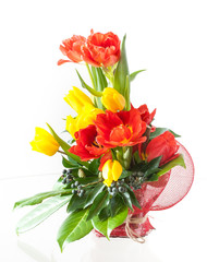 Fantastic flower arrangement with colorful tulips