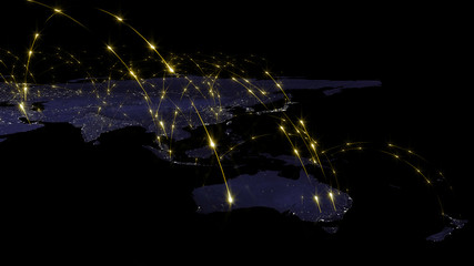 3D rendering of the best concept of the global network, the Internet, global communication, business, traffic flows. Elements of this image furnished by NASA