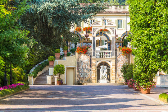 Stresa, Lake Maggiore, Italy, 05 July 2017. View of Grand Hotel Des Iles Borromees, located in Stresa, on Lake Maggiore, Italy