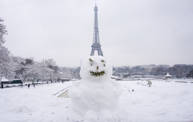 Snowman at Trocadero in Paris