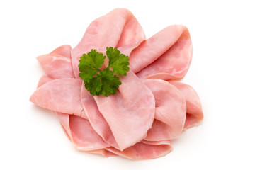 Sausage slices isolated on the white background.