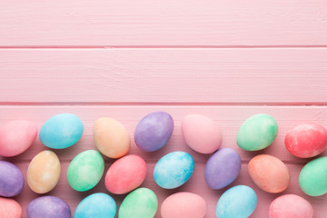 Pastel Easter eggs background. Spring greating card.