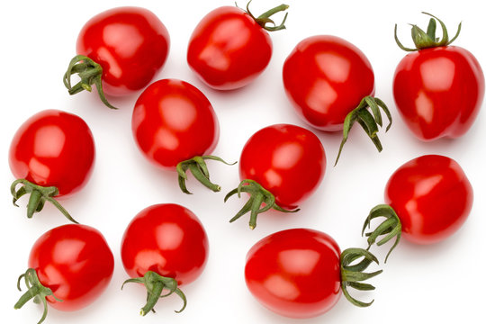 Plum tomatoes isolated on white background. Top view