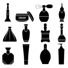 A set of bottles, cans and vials for cosmetics, hygiene and beauty